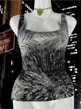 Vtg Y2K Cami Tank Top Embellished Beaded Sparkles Sz L Vampy Fairy Black Fitted